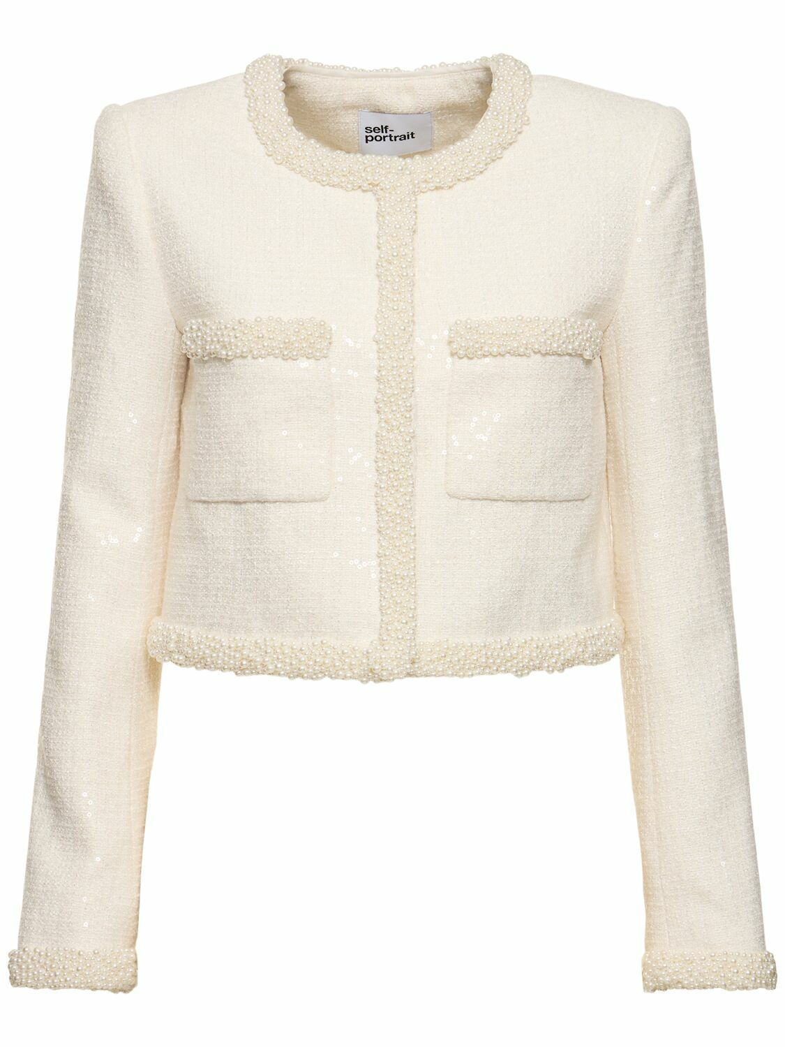 SELF-PORTRAIT Bouclé Pearl Trim Jacket Self-Portrait