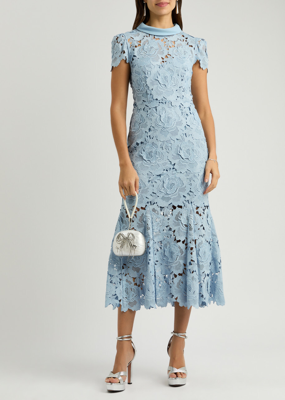 Self-portrait Guipure Lace Midi Dress Blue