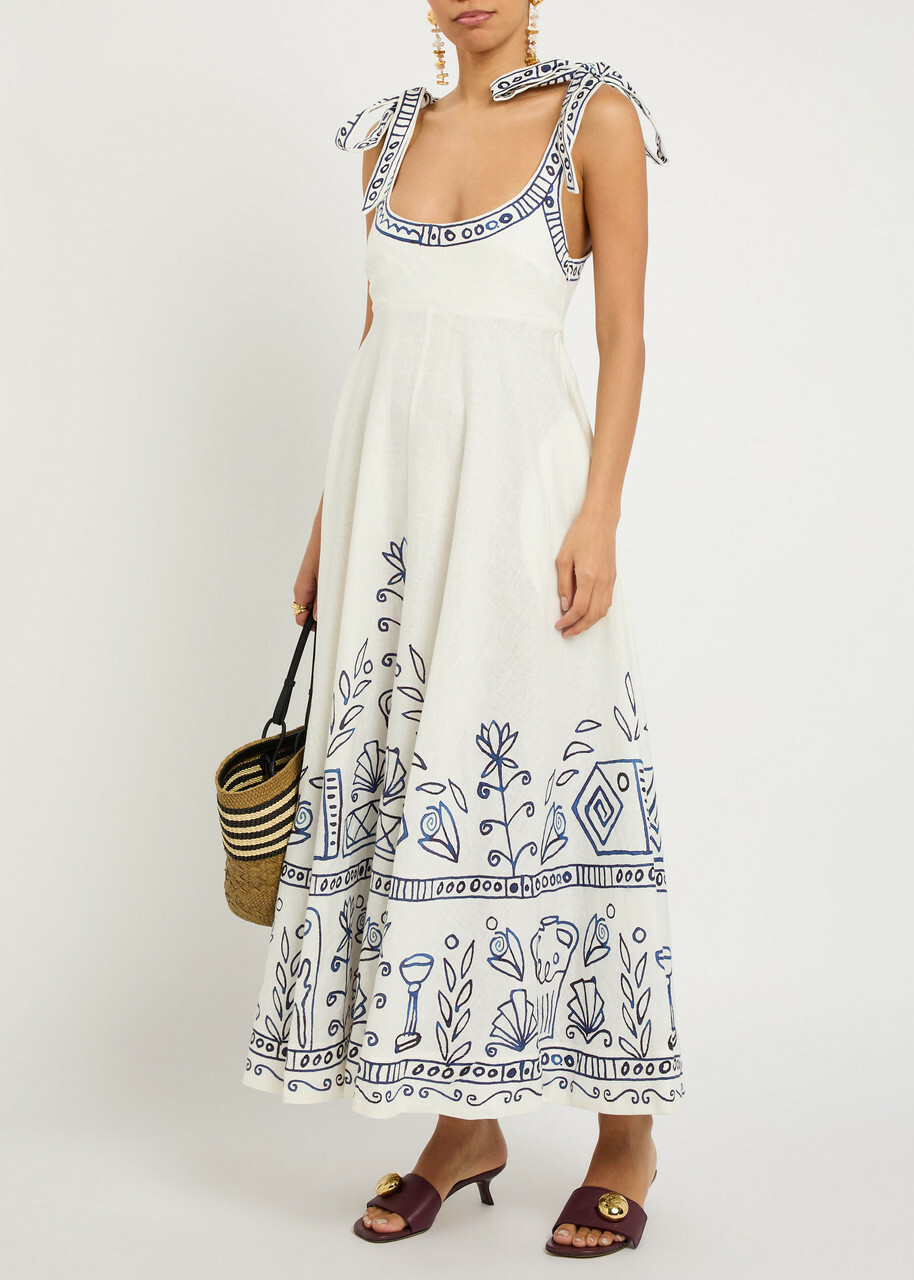 Alemais Leela Printed Linen Maxi Dress Cream