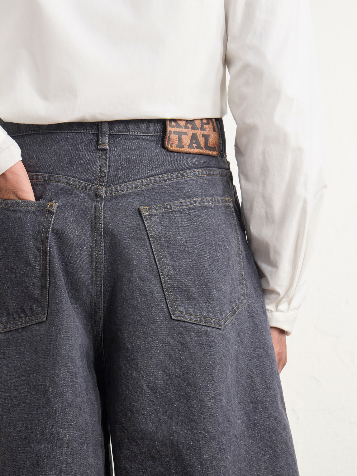 KAPITAL - Wide-Leg Denim Shorts - Black