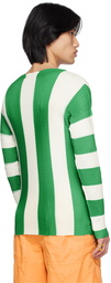 SUNNEI Green & White Pleated Stripe T-Shirt