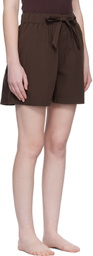 Tekla Brown Poplin Pyjama Shorts