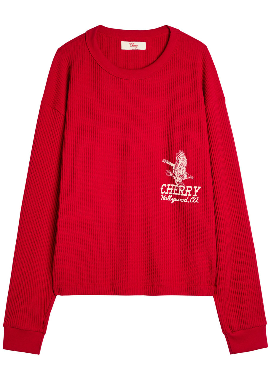 millebonheur ワッフルチェリーTシャツ Cherry Los Angeles Hollywood Thermal Logo-print Waffle T-shirt Red