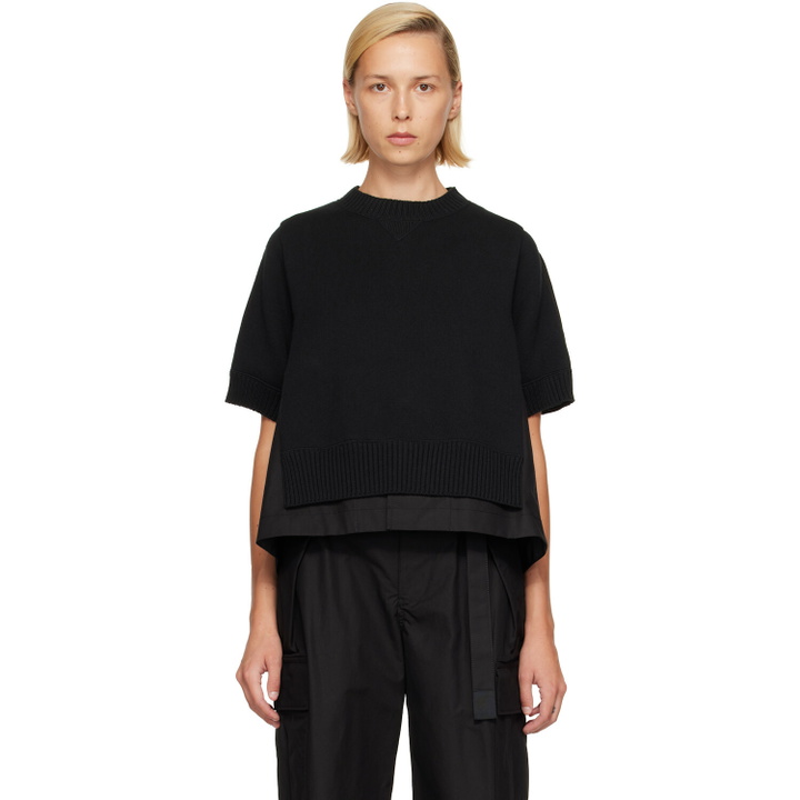 Photo: sacai Black Cotton Weather & Cotton Cashmere Knit Sweater