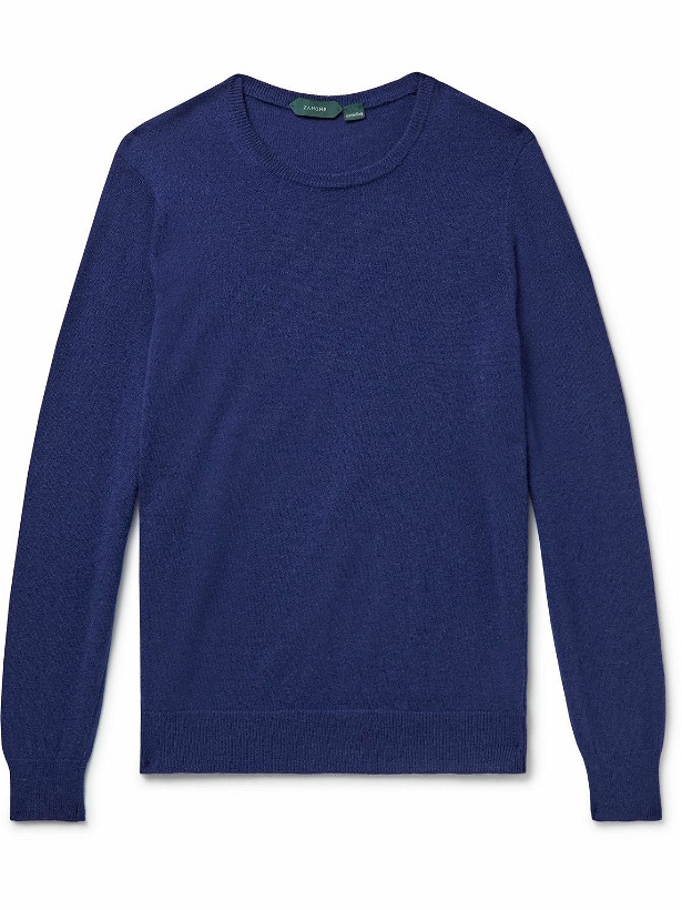 Photo: Incotex - Virgin Wool and Cashmere-Blend Sweater - Blue