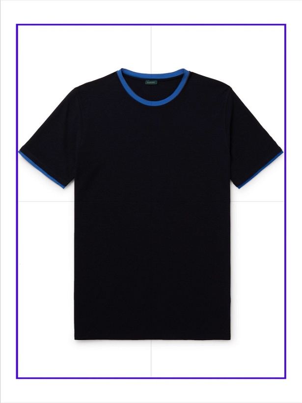Photo: INCOTEX - Contrast-Tipped Ice Cotton-Jersey T-Shirt - Blue - IT 44