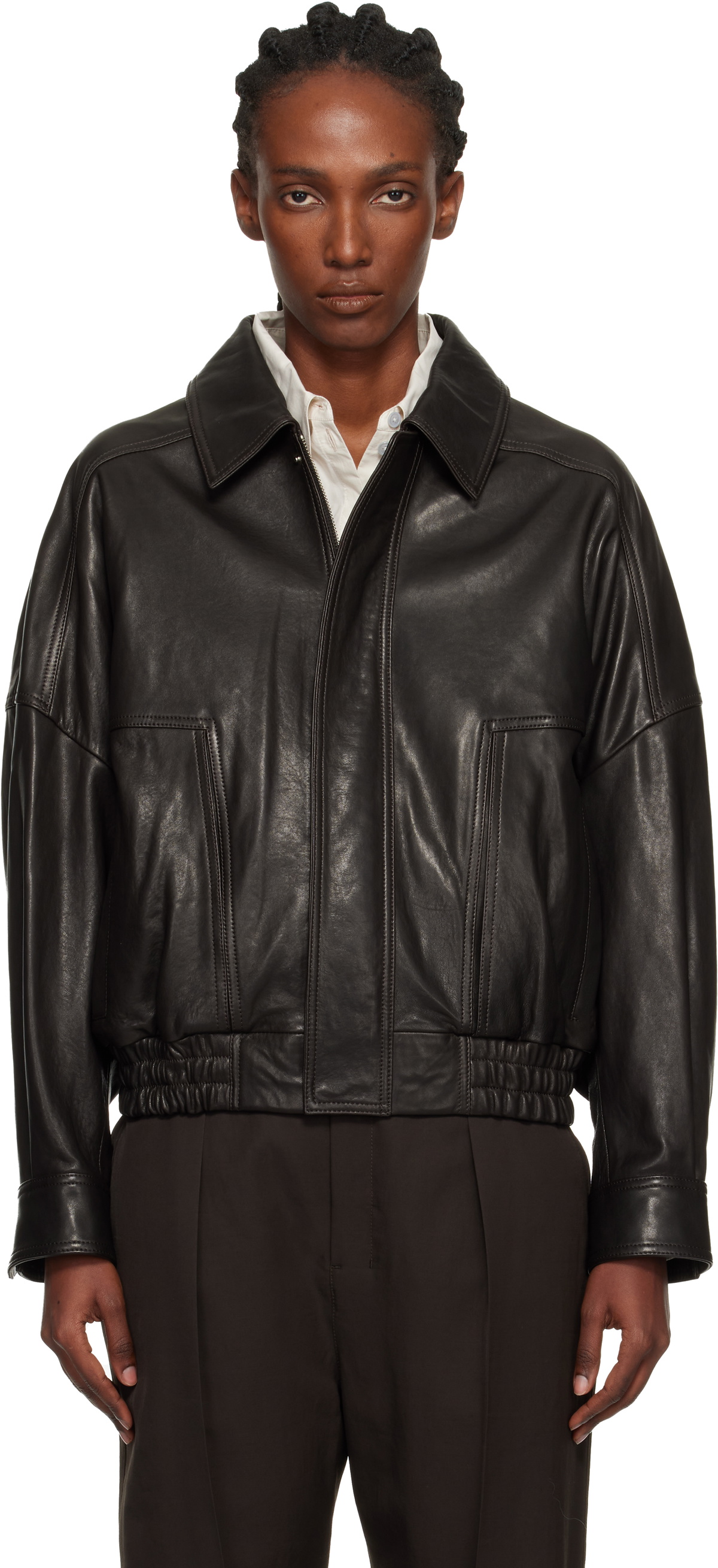 Nour Hammour Brown Dalma Relaxed Leather Jacket Nour Hammour