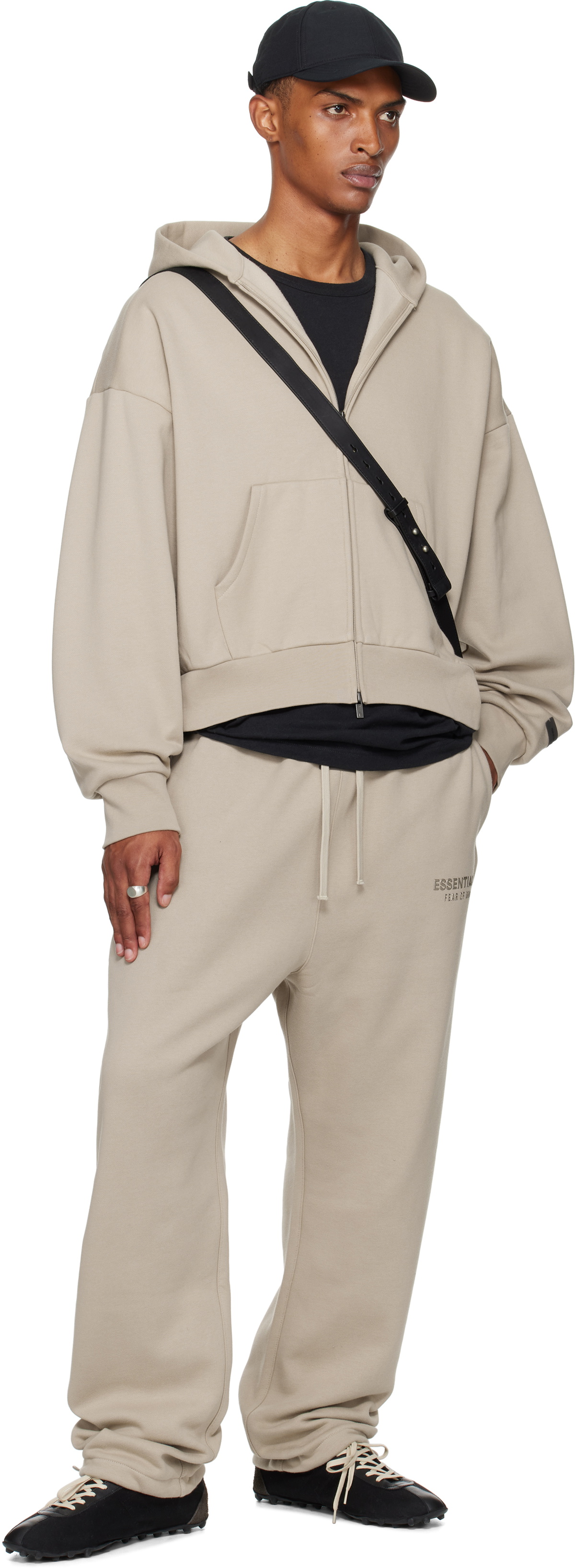 Fear of God ESSENTIALS Taupe Classic Fit Fleece Zip-Up Hoodie