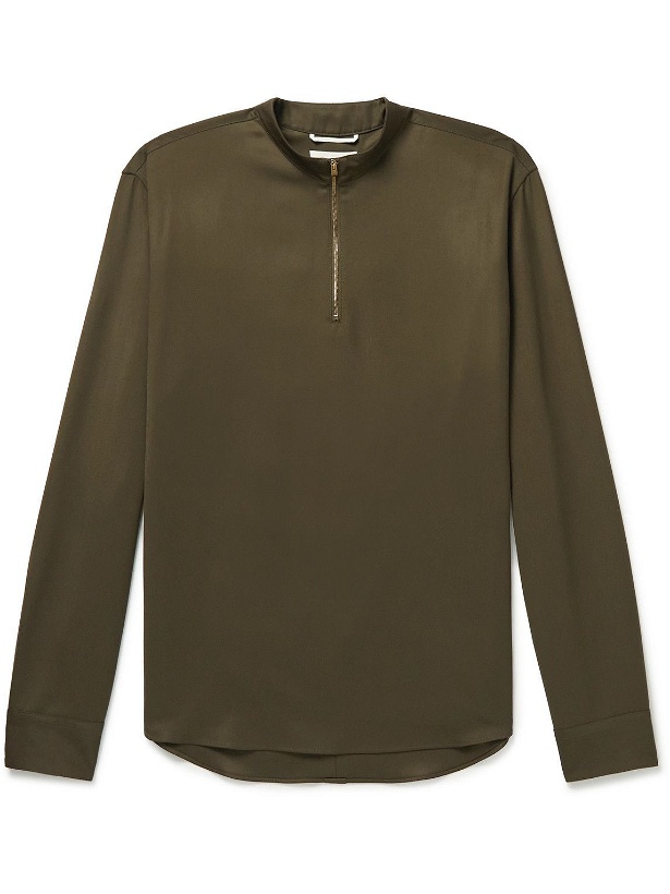 Photo: Agnona - Super 130s Wool-Twill Half-Zip Polo Shirt - Green