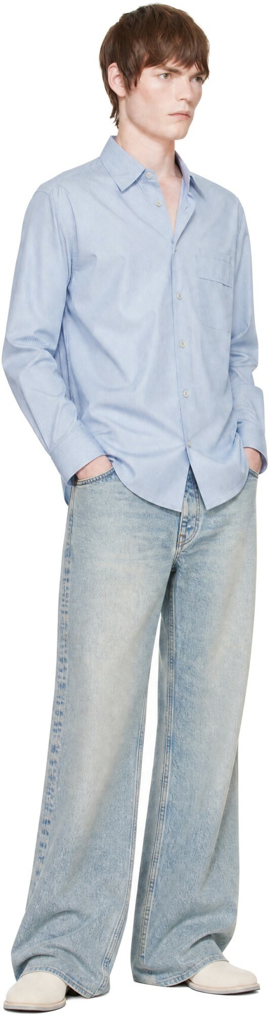 COOR Blue Pin Stripe Pointed Shirt