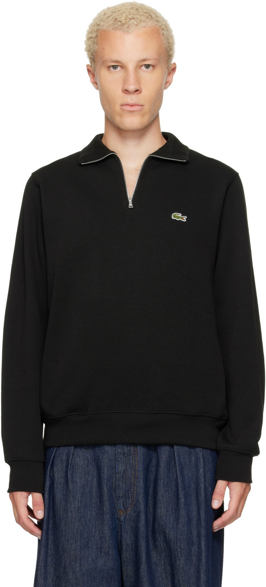 Lacoste Black Zip-Up High-Neck Sweatshirt