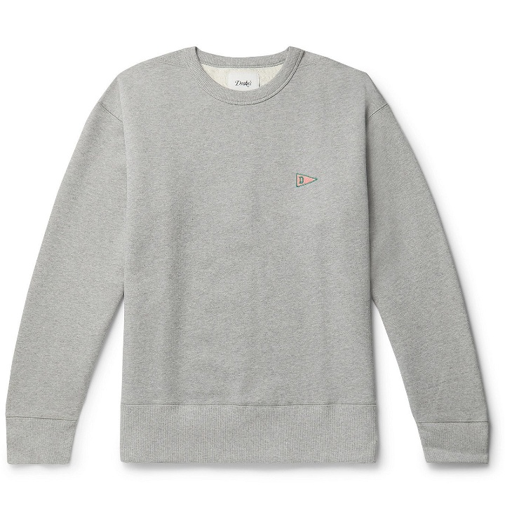 Photo: Drake's - Logo-Appliquéd Mélange Loopback Cotton-Jersey Sweatshirt - Gray