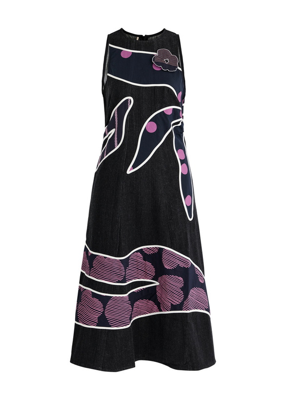 Photo: Lovebirds Printed and Appliquéd Denim Dress Black