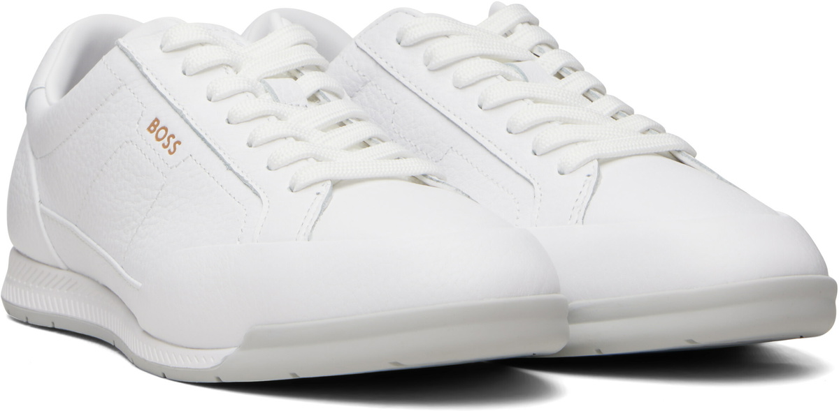 BOSS White Foil Logo Leather Sneakers