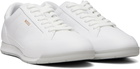 BOSS White Foil Logo Leather Sneakers