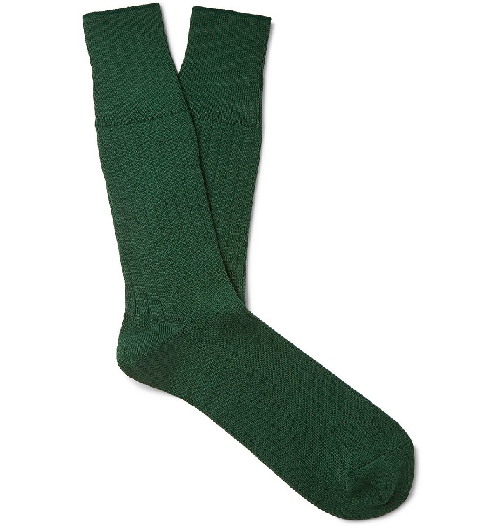 Photo: Mr P. - Ribbed Cotton-Blend Socks - Green