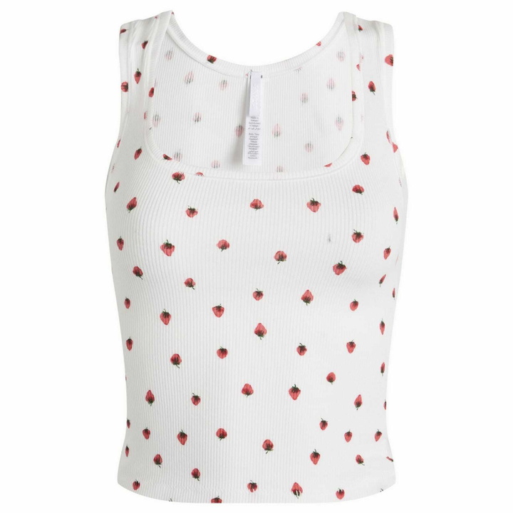 Photo: SKIMS Women's Cotton Rib Tank Top in Snow Strawberry Print