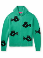 The Elder Statesman - Sealife Jacquard-Knit Cashmere Zip-Up Sweater - Blue