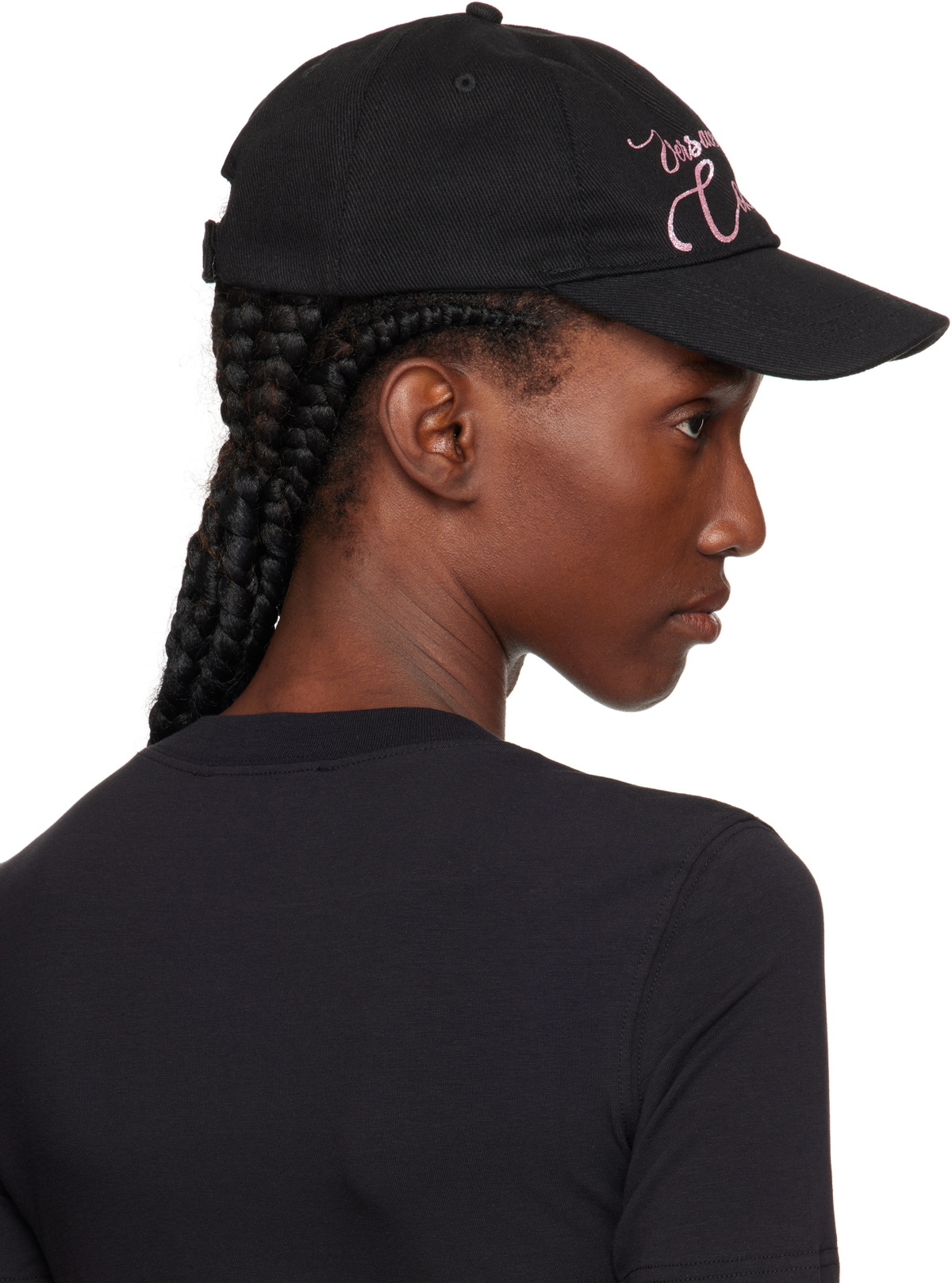 Versace Jeans Couture Black Cotton Logo Glitter Baseball Cap