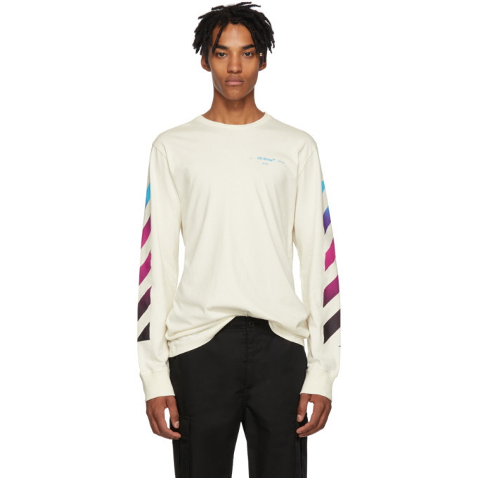 Photo: Off-White White Gradient Diagonal Long Sleeve T-Shirt