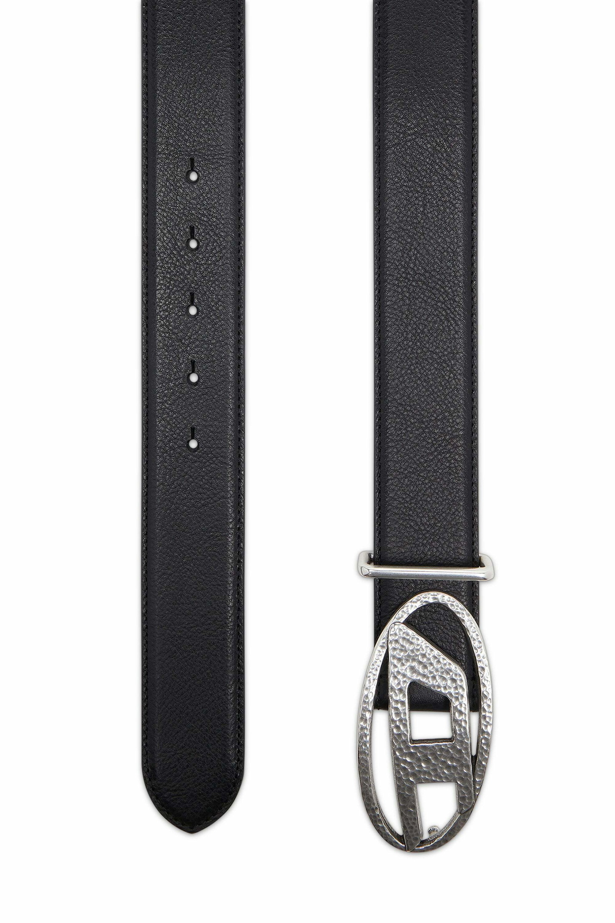 Diesel 4cm leather belt with hammered Oval D buckle - Belts - Unisex - Black