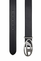 Diesel 4cm leather belt with hammered Oval D buckle - Belts - Unisex - Black