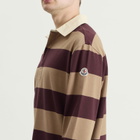 Moncler Men's Stripe Cotton Polo Shirt in Burgundy