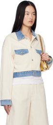 Moschino Jeans Beige & Blue Textured Cotton Hemp Jacket