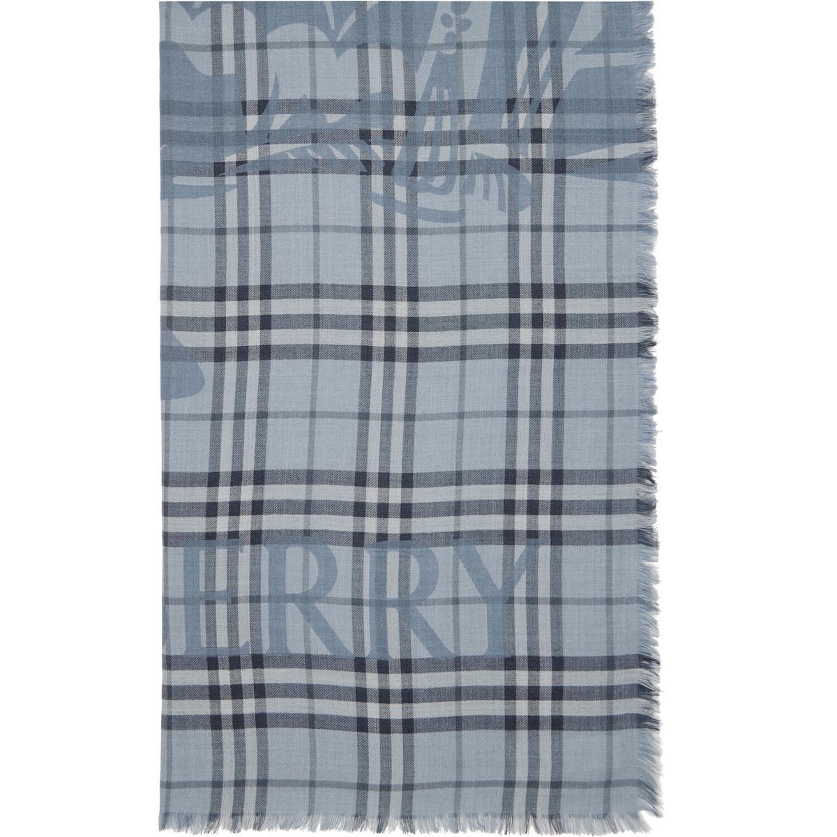 Burberry Blue Wide Knight Check Wool Silk Scarf