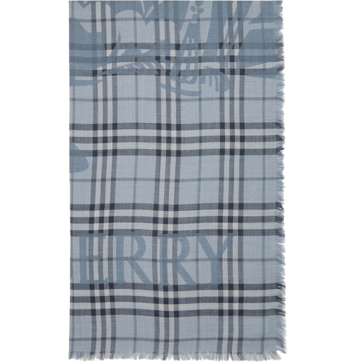 Photo: Burberry Blue Wide Knight Check Wool Silk Scarf