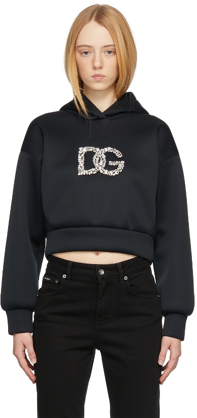 Photo: Dolce & Gabbana Black Tech Jersey Logo Hoodie