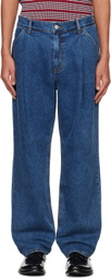 Uniform Bridge Blue Wide One Tuck Jeans