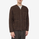 Universal Works Men's Blanket Stitch Wool Fleece Cardigan in Brown