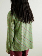 Karu Research - Sequined Embroidered Striped Silk Shirt - Green