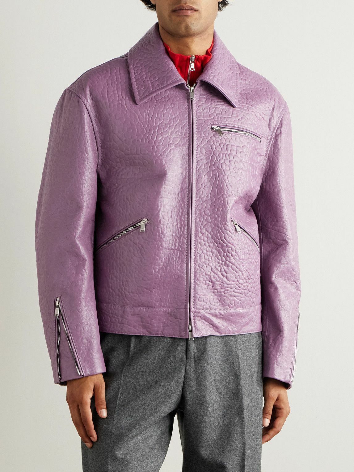 Jil Sander - Pebble-Grain Leather Jacket - Purple
