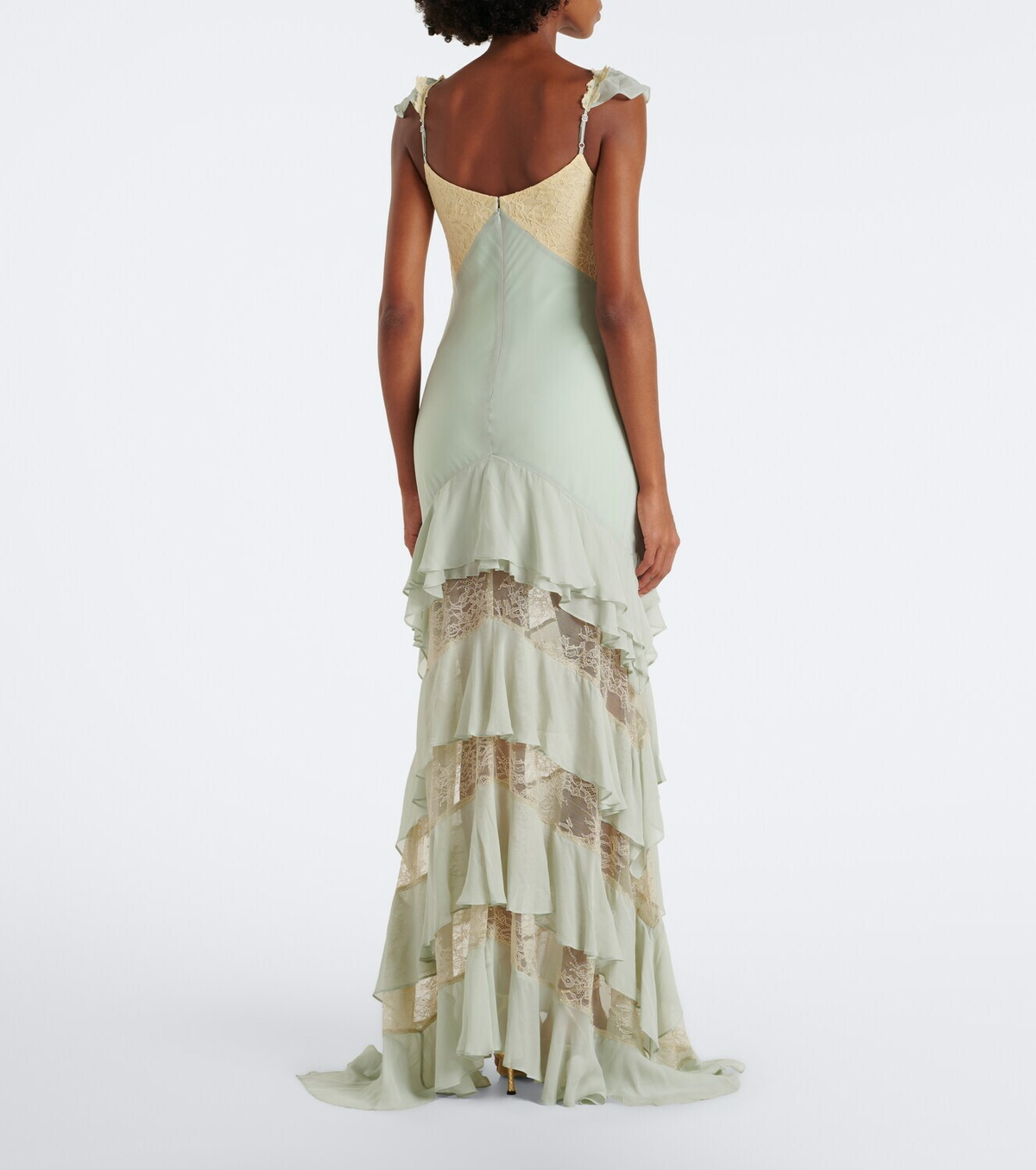 De La Vali Auralite lace-paneled tiered gown