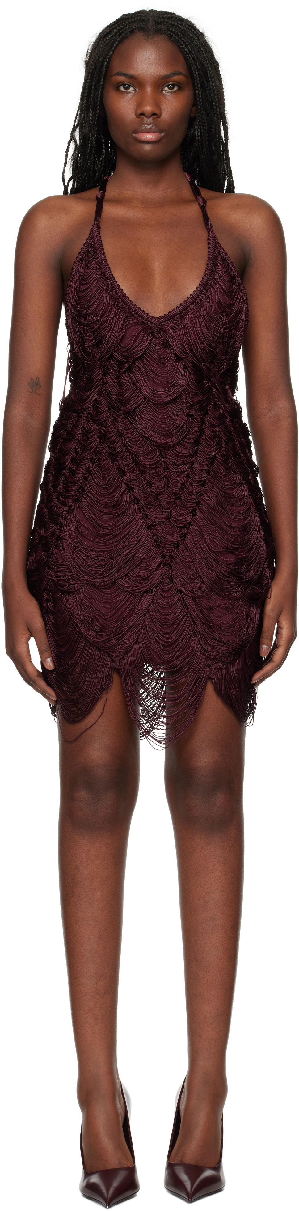 ワンピース SALVATORE FERRAGAMO Burgundy Satin Dress Ferragamo Burgundy Silk Cord Jacquard Minidress Salvatore