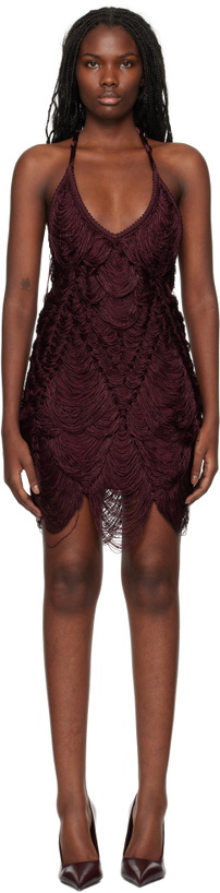 Photo: Ferragamo Burgundy Silk Cord Jacquard Minidress