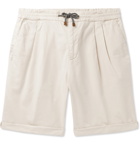 Brunello Cucinelli - Pleated Checked Stretch-Cotton Twill Drawstring Shorts - Neutrals