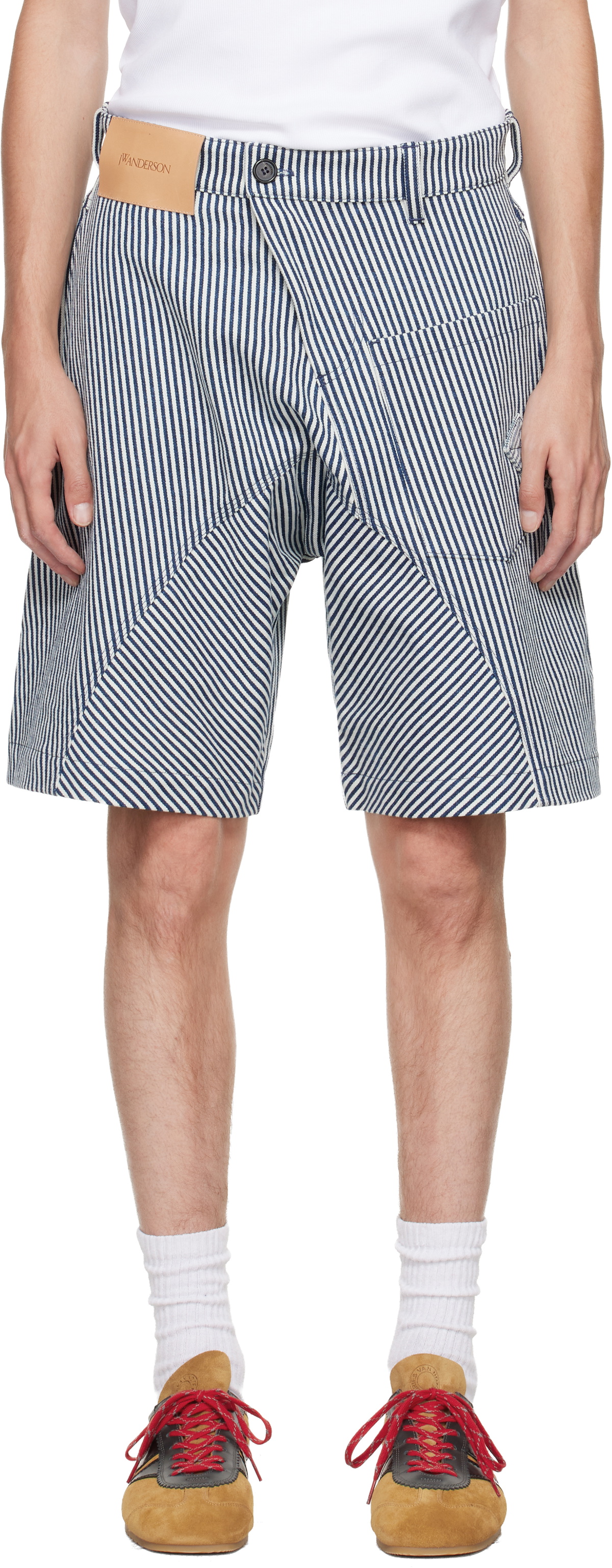 JW Anderson White & Navy Twisted Workwear Shorts