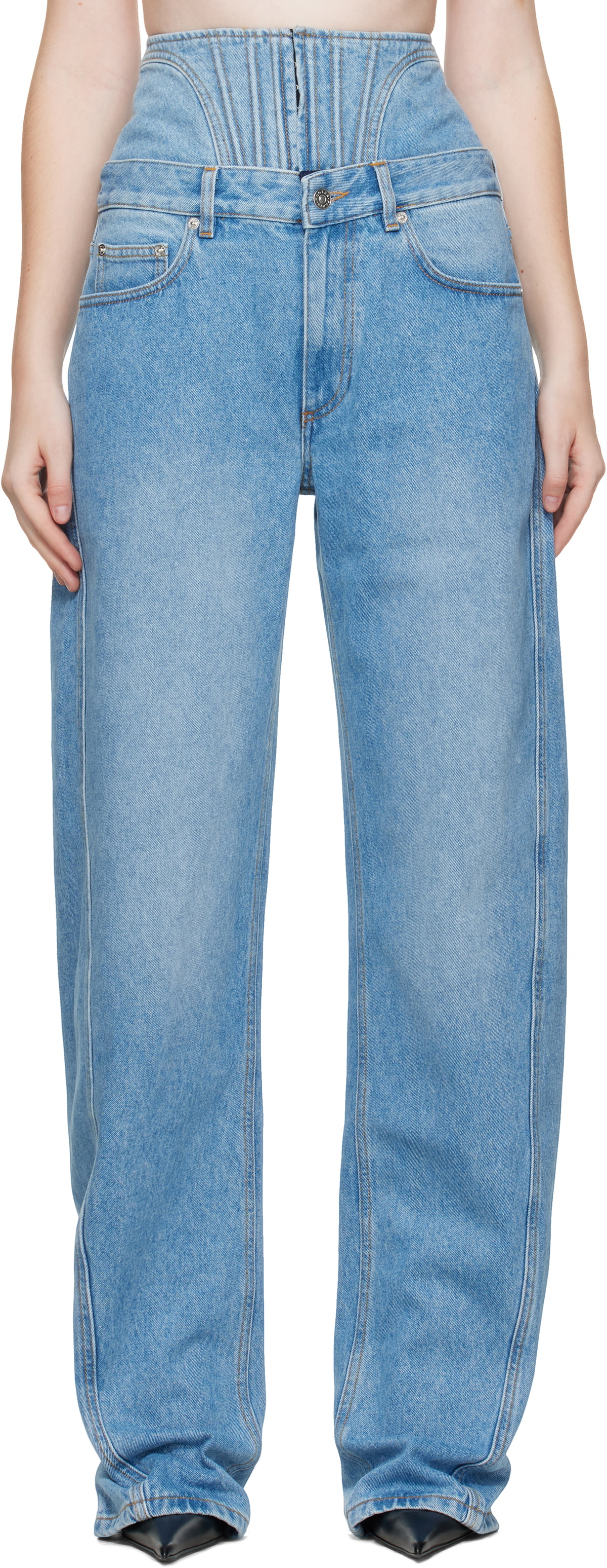 Mugler Blue High-Waisted Corset Jeans