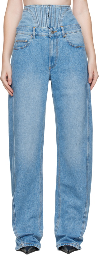 Photo: Mugler Blue High-Waisted Corset Jeans