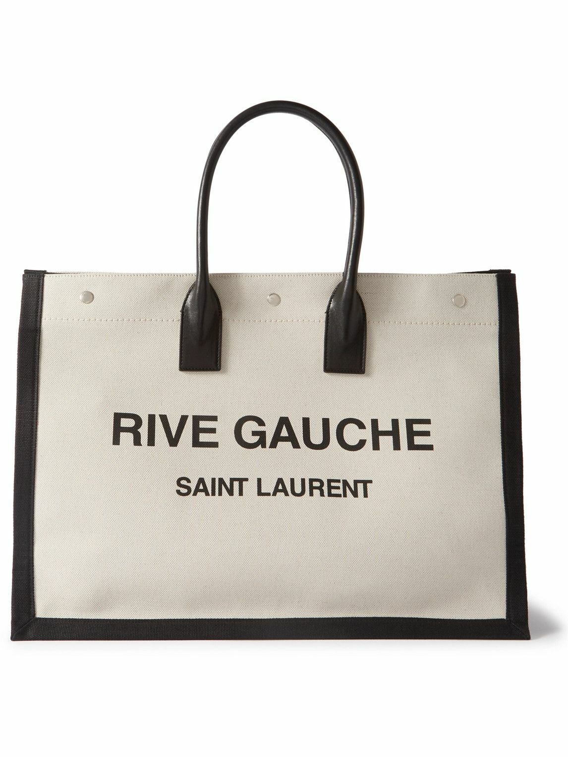 Photo: SAINT LAURENT - Logo-Print Leather-Trimmed Canvas Tote Bag