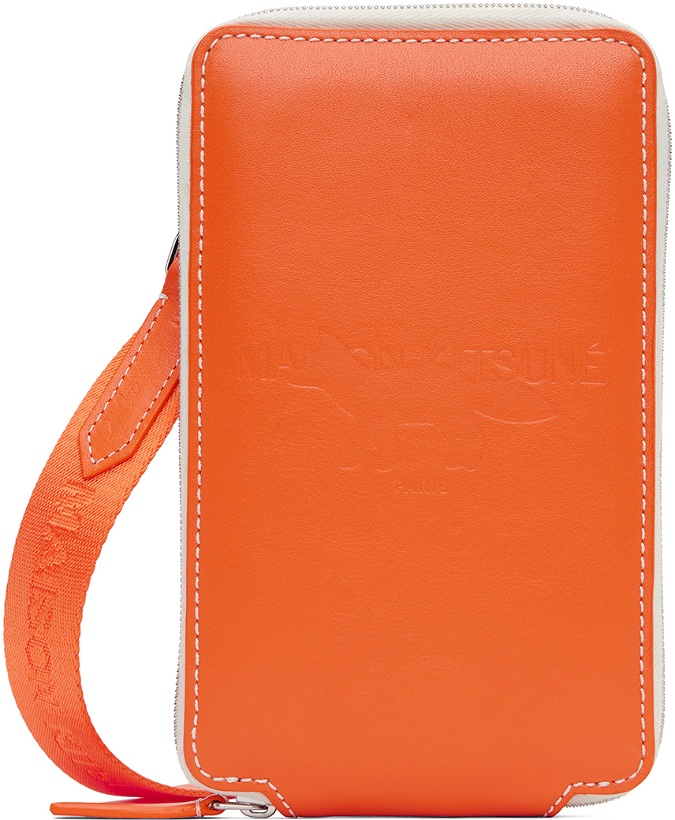 Photo: Maison Kitsuné Orange Leather Embossed Pouch