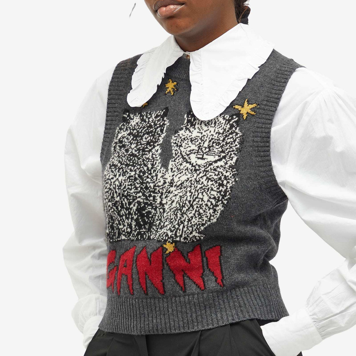 【GANNI】graphic cropped vest【美品】 Ganni GRAPHIC CROPPED VEST - Gray | Garmentory