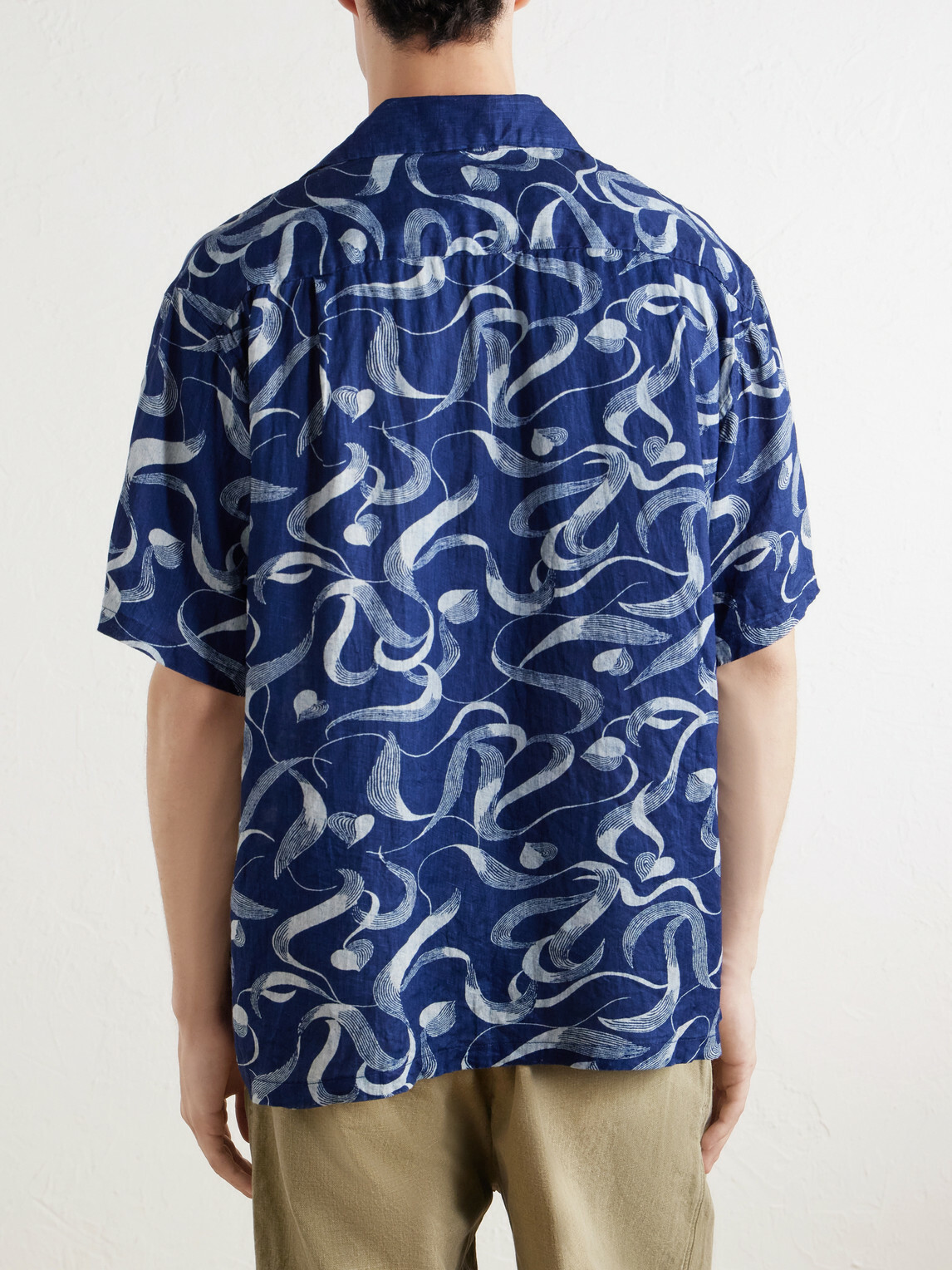 KAPITAL - Okura Camp-Collar Printed Linen Shirt - Blue