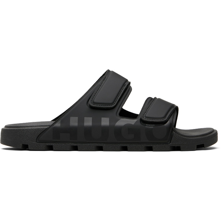 Photo: Hugo Black Logo Double Touch-Closure Straps Sandals