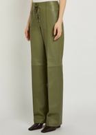 Skiim Lace-up Straight-leg Leather Trousers Khaki