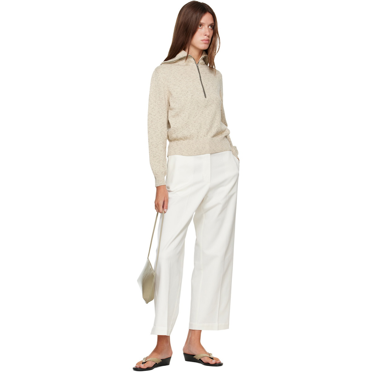 Cordera Off-White Flecked Cotton Zip-Up Sweater
