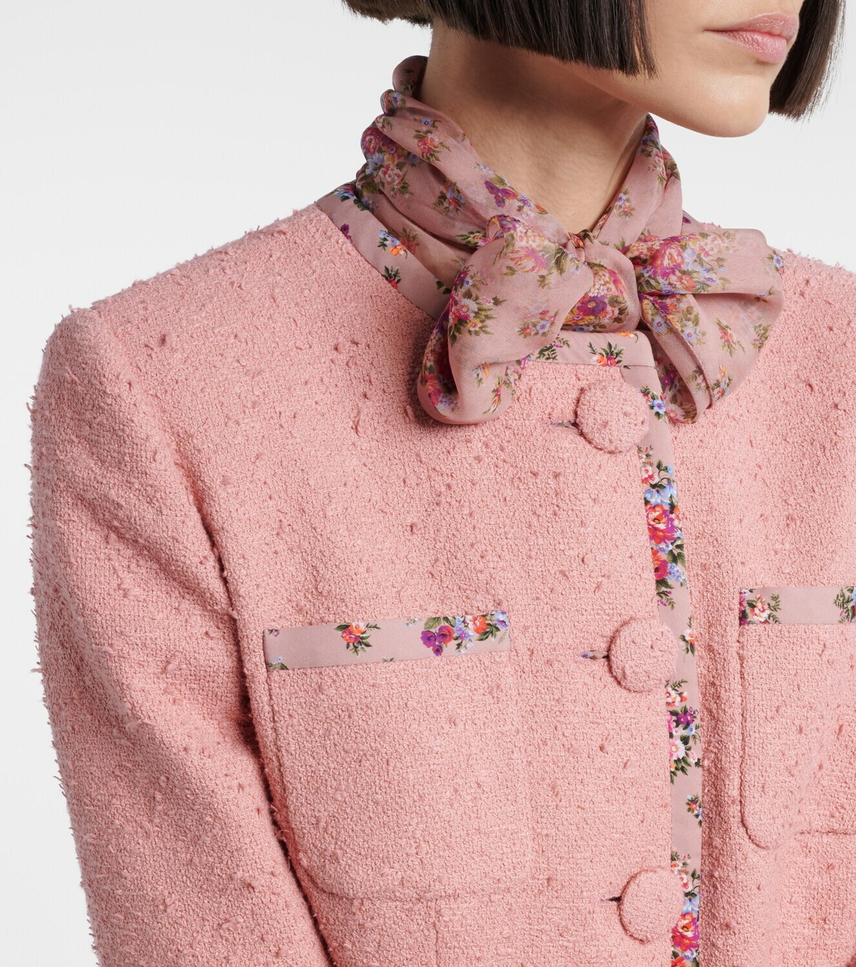 Dolce&Gabbana Floral cropped cotton-blend tweed jacket